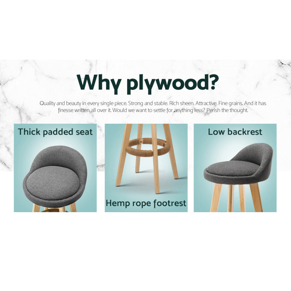 Bar Stools | 4PCS | Padded Linen | Wooden Grey