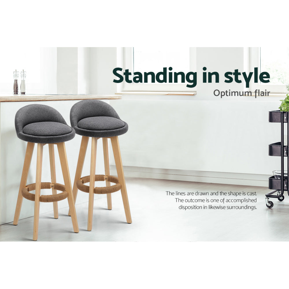 Bar Stools | 4PCS | Padded Linen | Wooden Grey