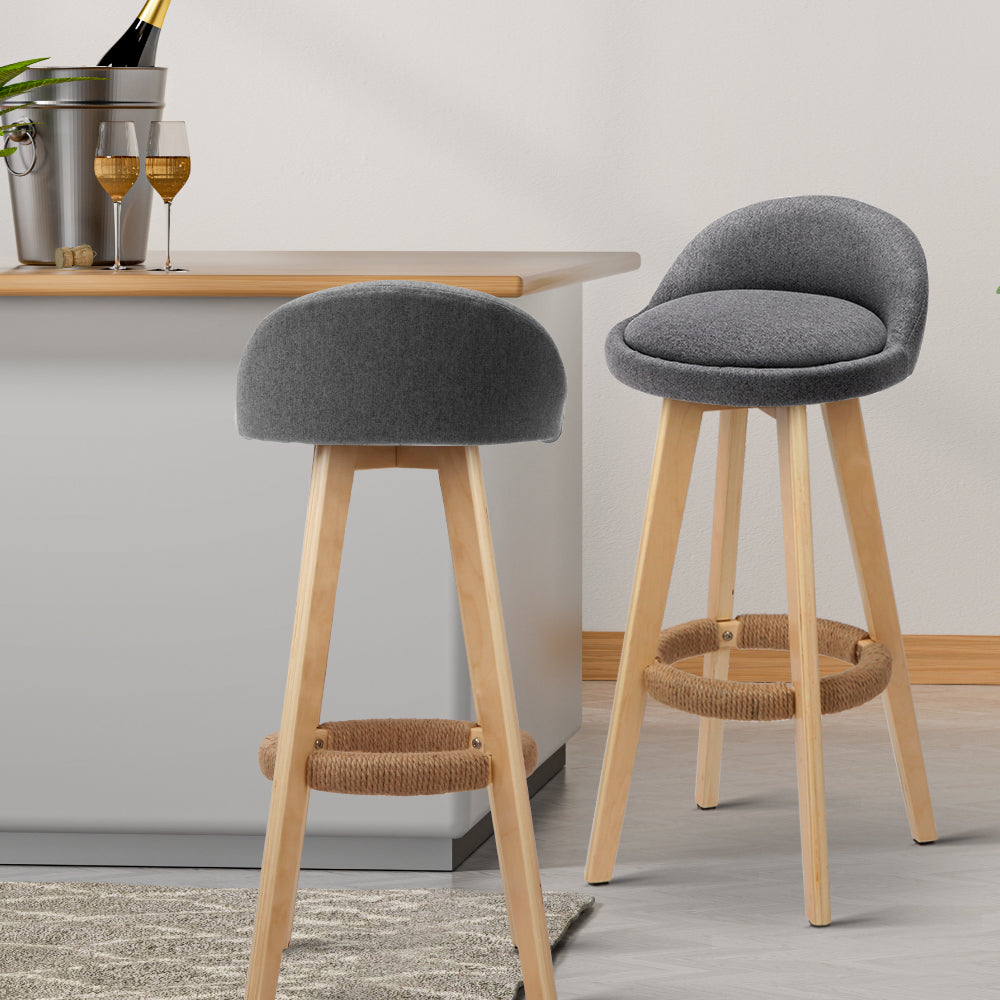 Bar Stools | 4PCS | Padded Linen | Wooden Grey