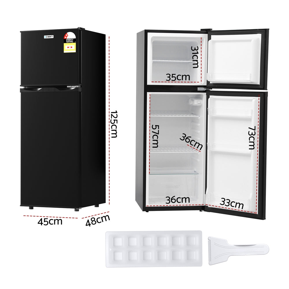 122L Two Door Bar Fridge | Freezer Compartment | Mini Fridge | Black