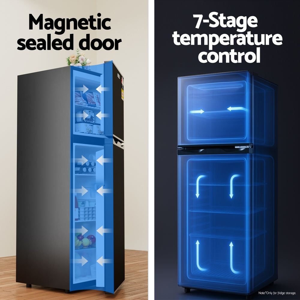 122L Two Door Bar Fridge | Freezer Compartment | Mini Fridge | Black