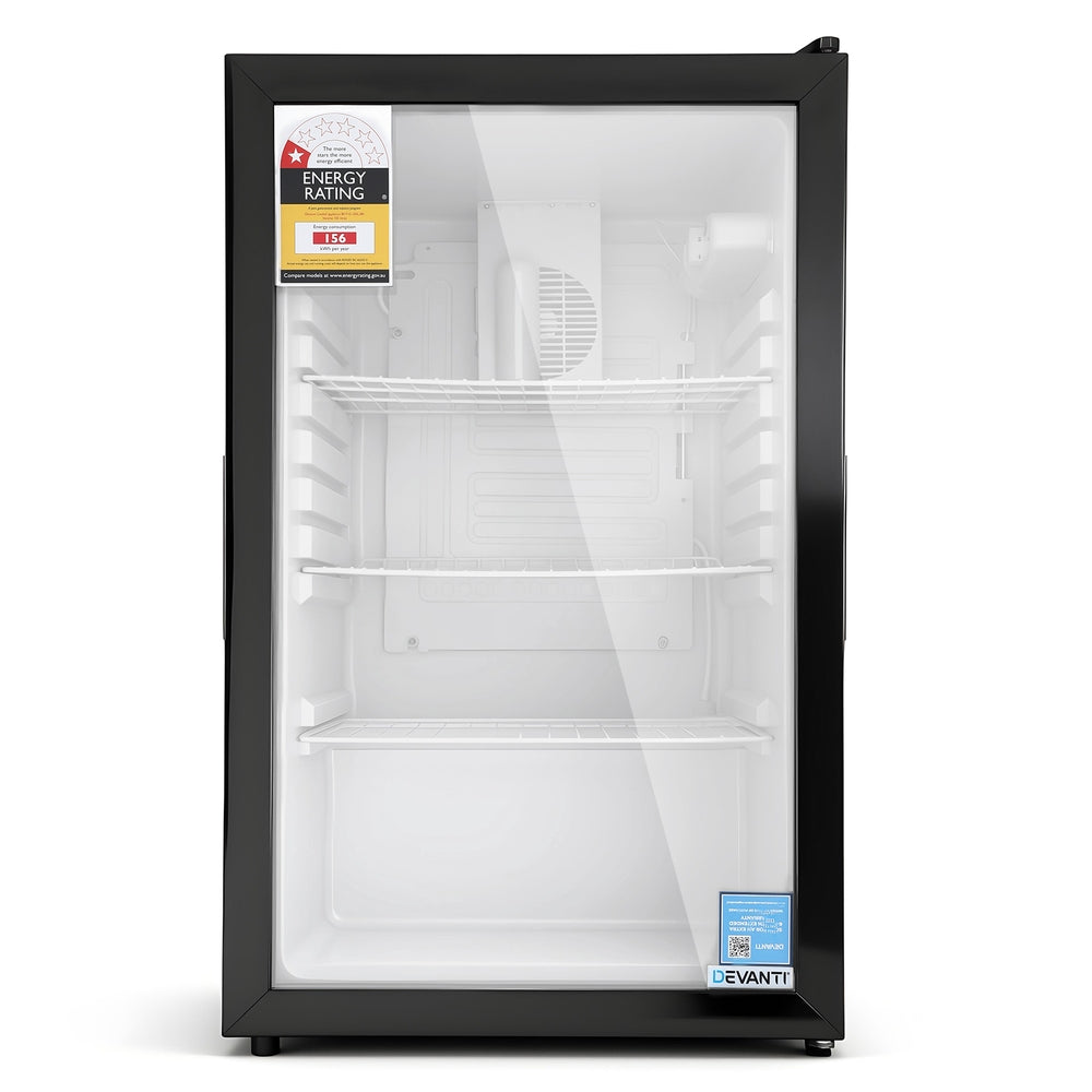 105L Bar Fridge | Glass Door | Mini Countertop Cooler | Black