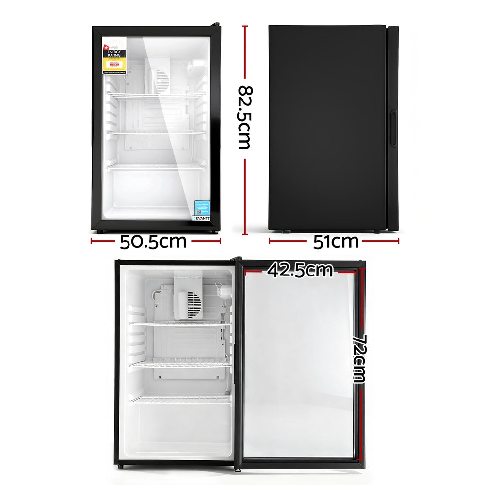 105L Bar Fridge | Glass Door | Mini Countertop Cooler | Black
