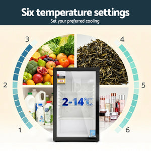105L Bar Fridge | Glass Door | Mini Countertop Cooler | Black