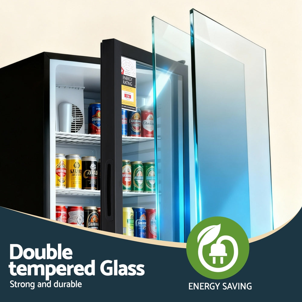 105L Bar Fridge | Glass Door | Mini Countertop Cooler | Black