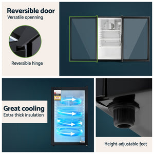 105L Bar Fridge | Glass Door | Mini Countertop Cooler | Black