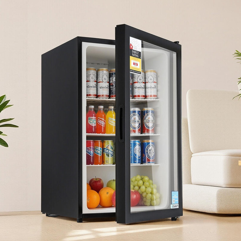 105L Bar Fridge | Glass Door | Mini Countertop Cooler | Black