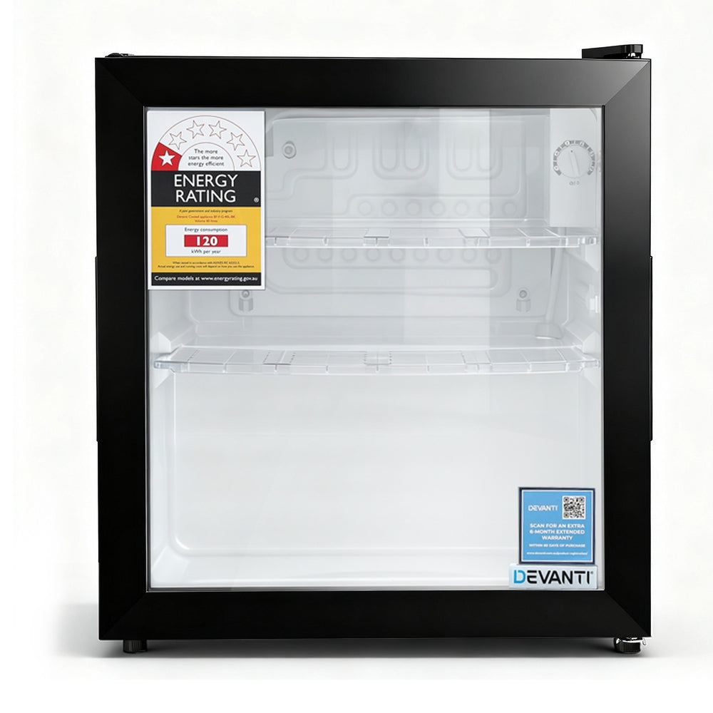 40L Bar Fridge | Glass Door | Mini Countertop Cooler | Black