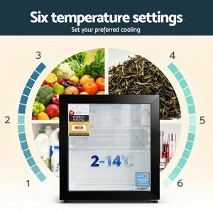 40L Bar Fridge | Glass Door | Mini Countertop Cooler | Black