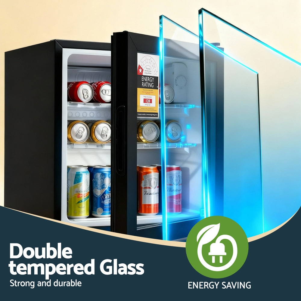 40L Bar Fridge | Glass Door | Mini Countertop Cooler | Black