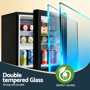 40L Bar Fridge | Glass Door | Mini Countertop Cooler | Black