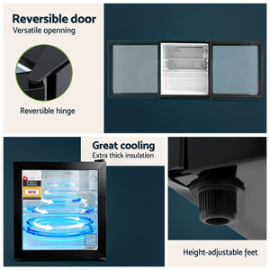 40L Bar Fridge | Glass Door | Mini Countertop Cooler | Black