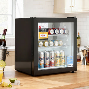 40L Bar Fridge | Glass Door | Mini Countertop Cooler | Black