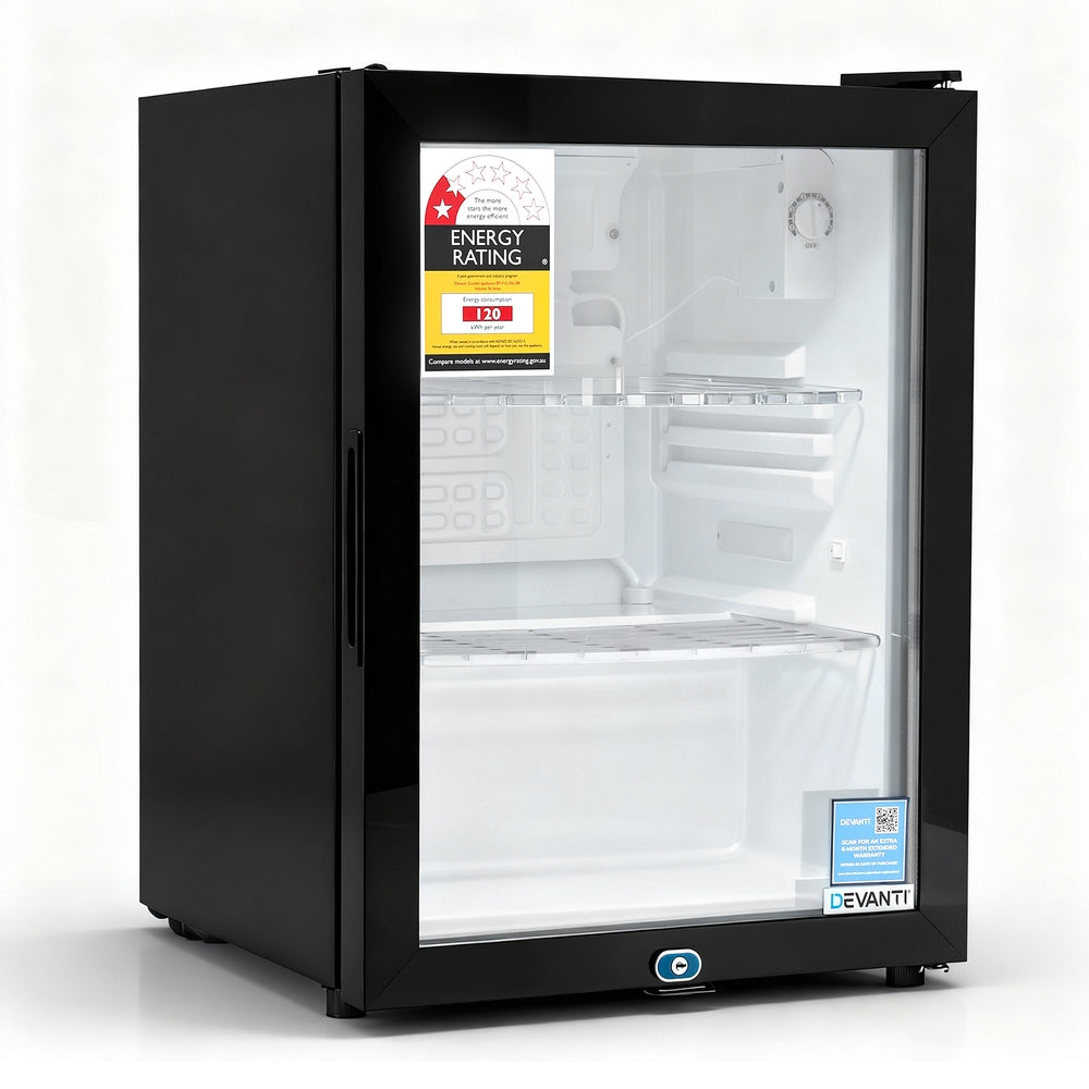 56L Bar Fridge | Glass Door | Mini Countertop Cooler | Black