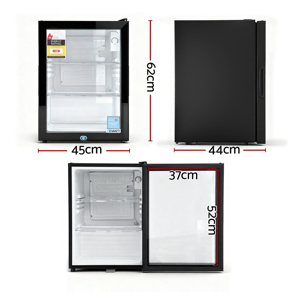 56L Bar Fridge | Glass Door | Mini Countertop Cooler | Black