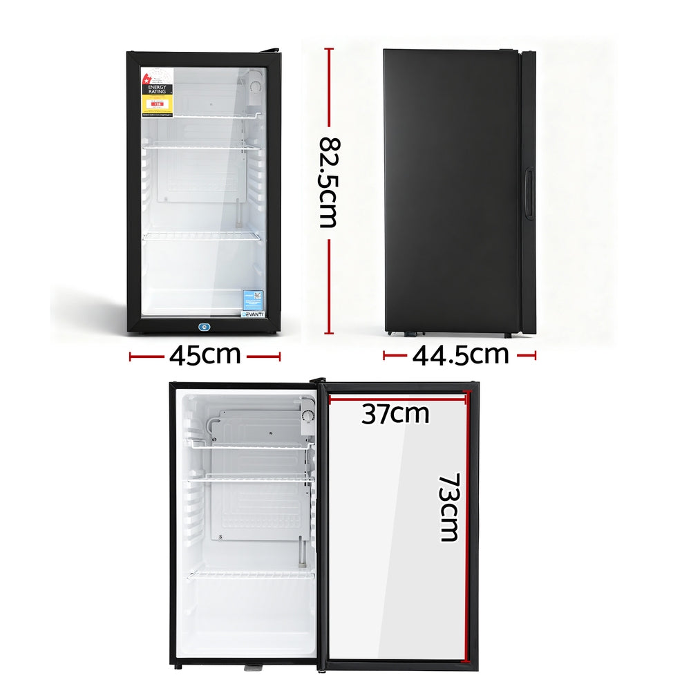 78L Bar Fridge | Glass Door | Mini Countertop Cooler | Black
