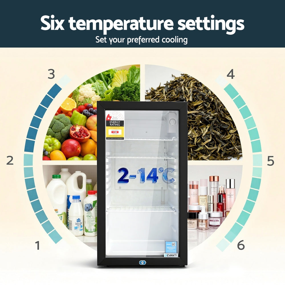 78L Bar Fridge | Glass Door | Mini Countertop Cooler | Black