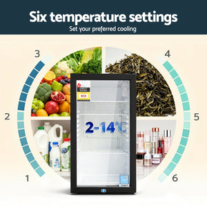 78L Bar Fridge | Glass Door | Mini Countertop Cooler | Black