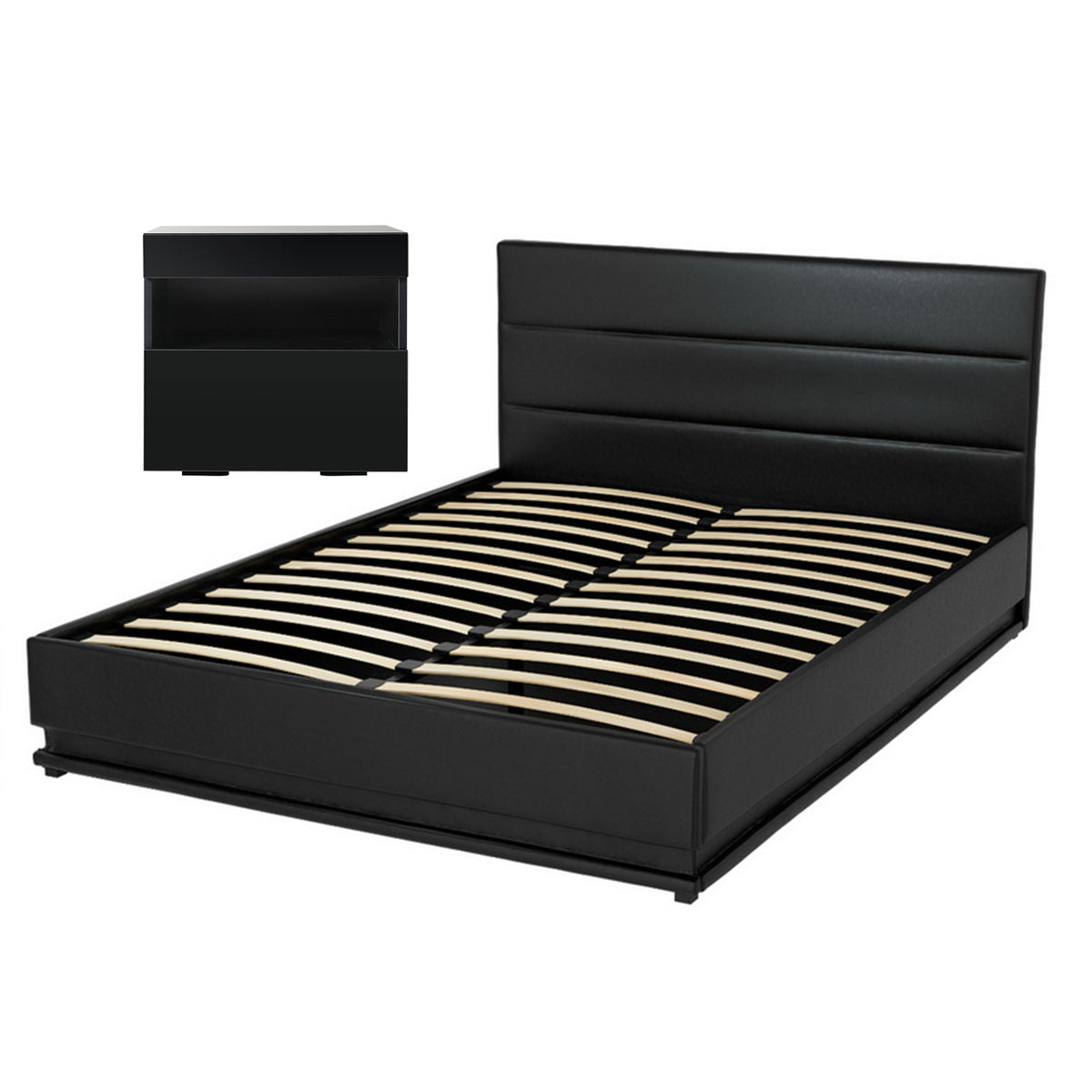 RGB LED Double Bed Frame Set | 16 Colour Mood Lighting | Includes Bedside Table