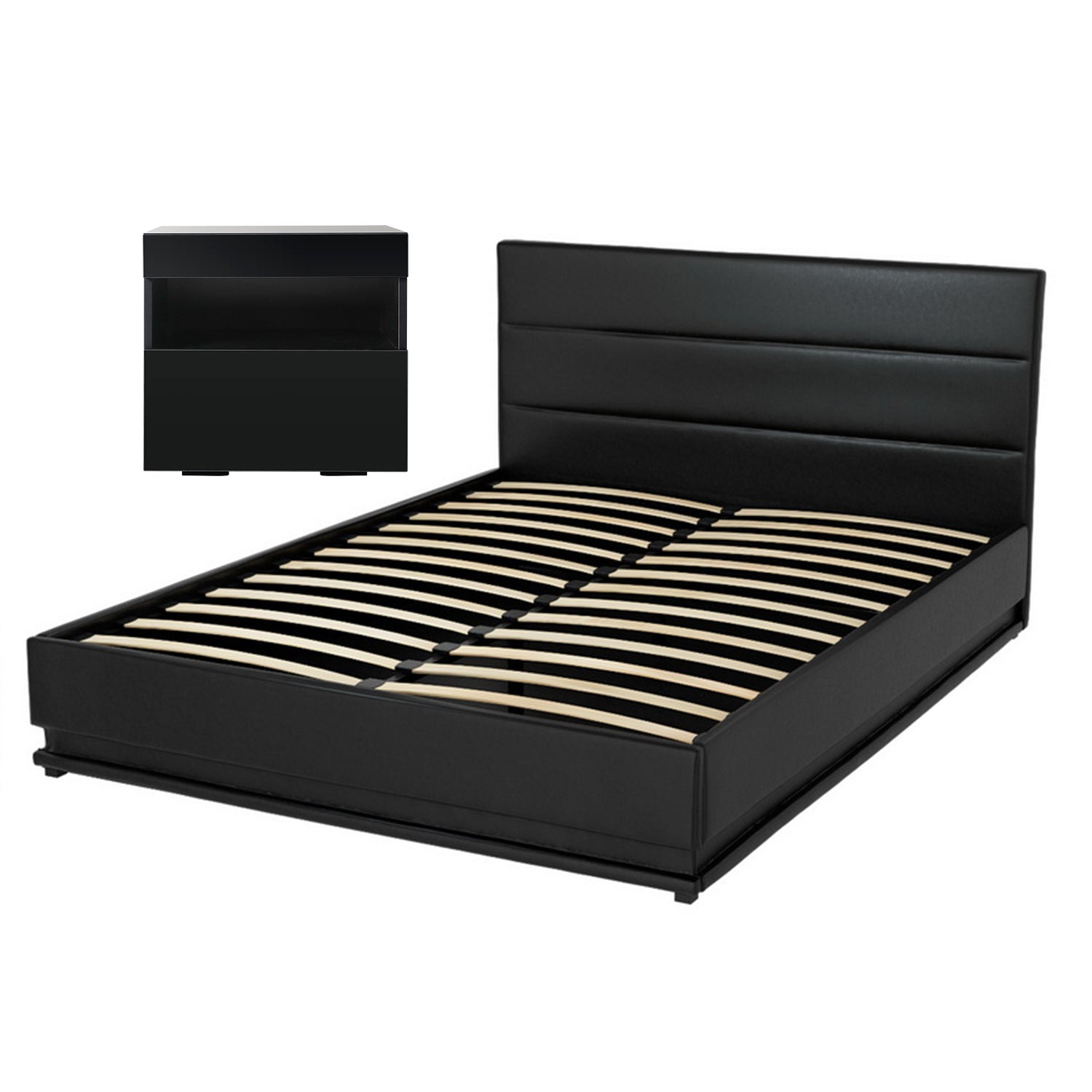 RGB LED Double Bed Frame Set | 16 Colour Mood Lighting | Includes Bedside Table