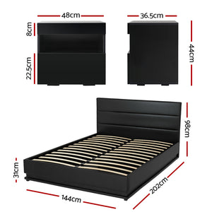 RGB LED Double Bed Frame Set | 16 Colour Mood Lighting | Includes Bedside Table