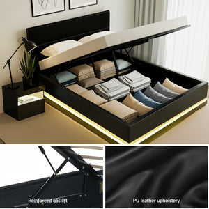 RGB LED Double Bed Frame Set | 16 Colour Mood Lighting | Includes Bedside Table