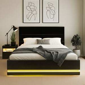 RGB LED Double Bed Frame Set | 16 Colour Mood Lighting | Includes Bedside Table