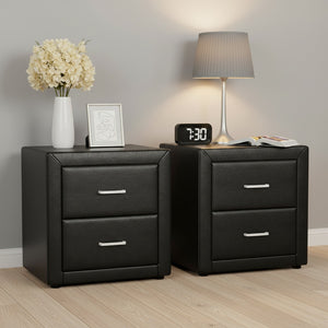 Bedside Tables Set 2pc | 2 Drawers | Leather Finish | CADEN | Black