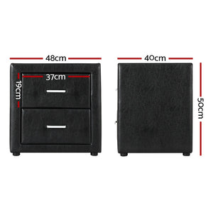 Bedside Tables Set 2pc | 2 Drawers | Leather Finish | CADEN | Black
