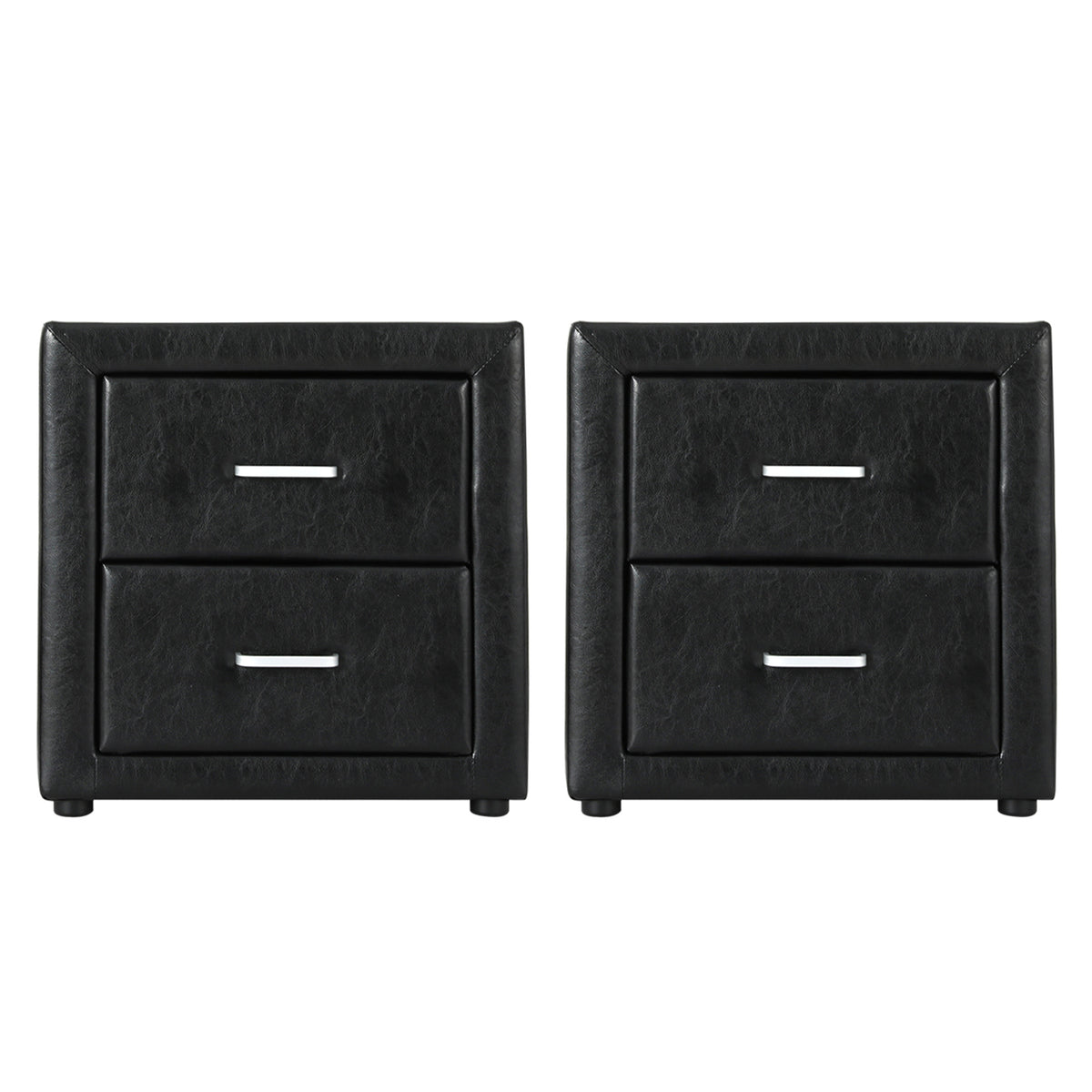 Bedside Tables Set 2pc | 2 Drawers | Leather Finish | CADEN | Black