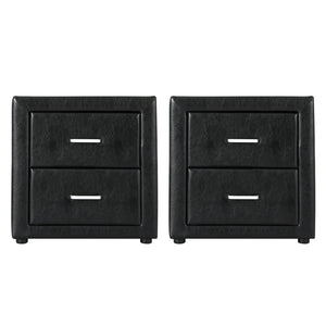 Bedside Tables Set 2pc | 2 Drawers | Leather Finish | CADEN | Black