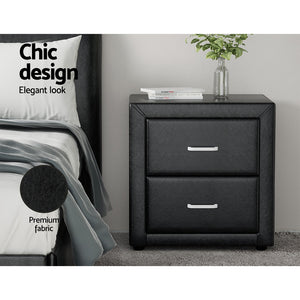Bedside Tables Set 2pc | 2 Drawers | Leather Finish | CADEN | Black