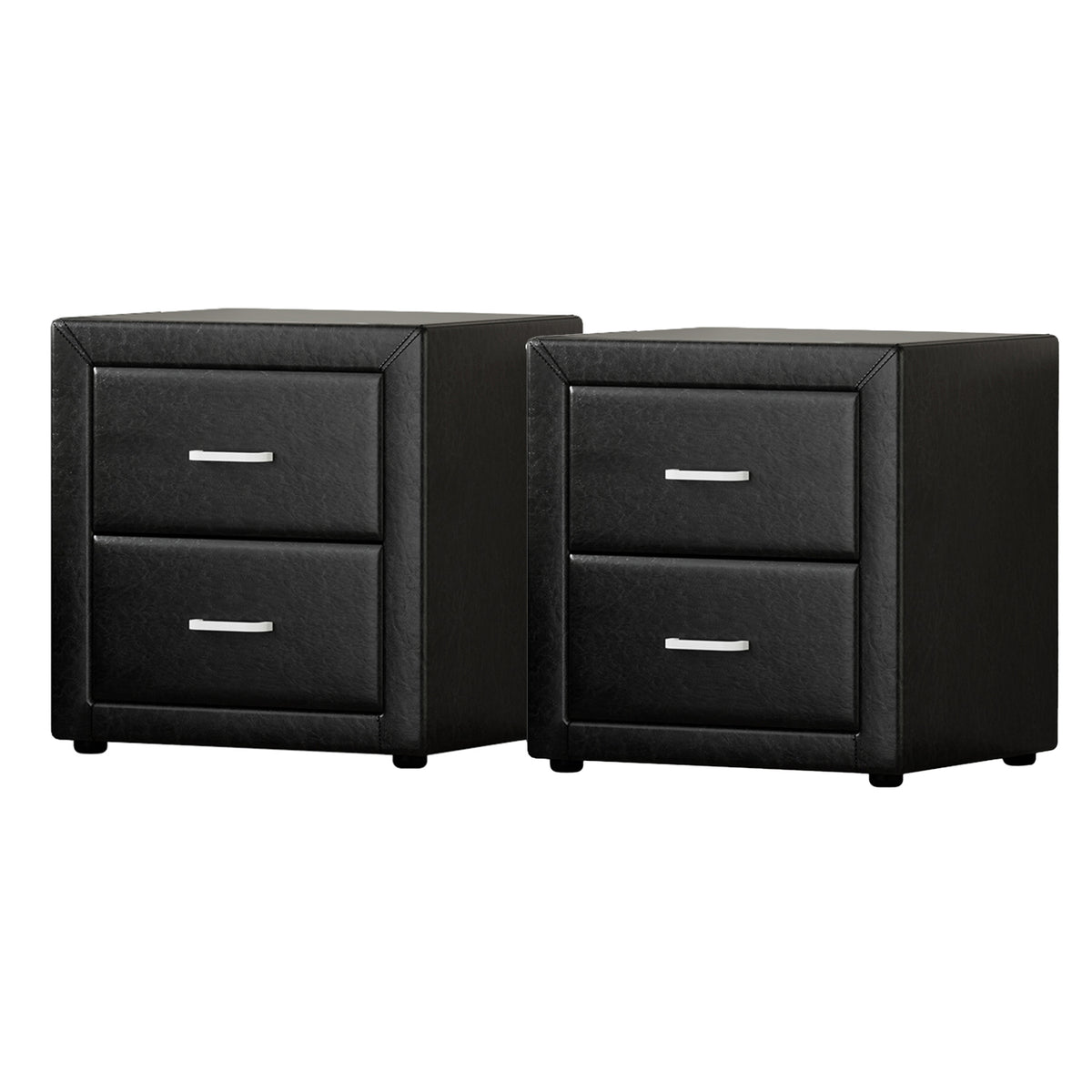 Bedside Tables Set 2pc | 2 Drawers | Leather Finish | CADEN | Black