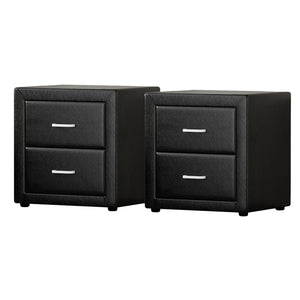 Bedside Tables Set 2pc | 2 Drawers | Leather Finish | CADEN | Black