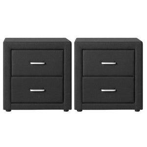 Bedside Tables Set 2pc | 2 Drawers | Fabric | CADEN | Charcoal