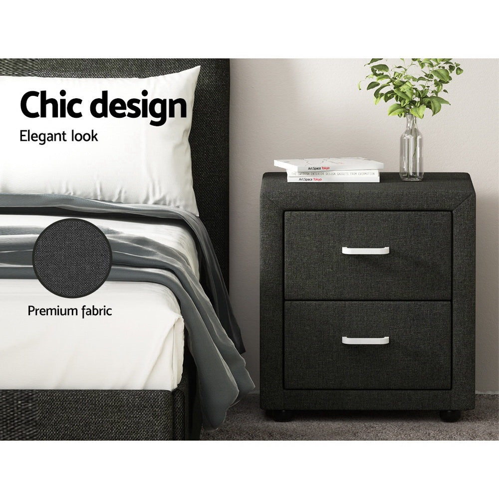 Bedside Tables Set 2pc | 2 Drawers | Fabric | CADEN | Charcoal