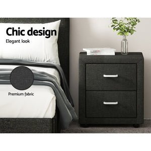 Bedside Tables Set 2pc | 2 Drawers | Fabric | CADEN | Charcoal