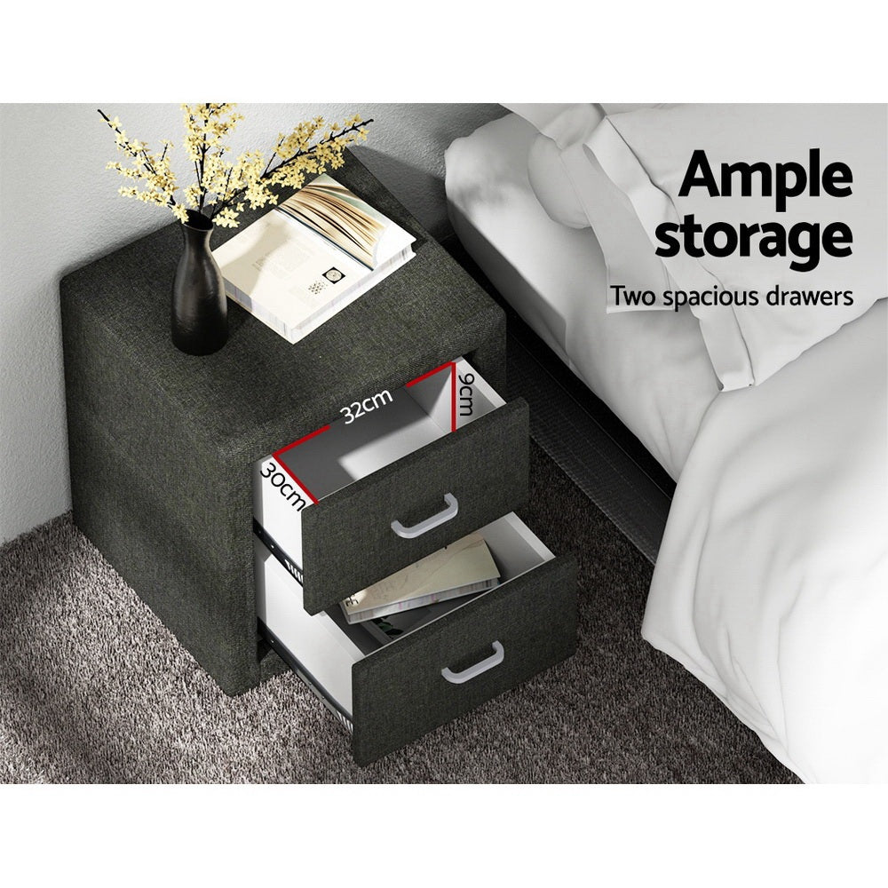 Bedside Tables Set 2pc | 2 Drawers | Fabric | CADEN | Charcoal
