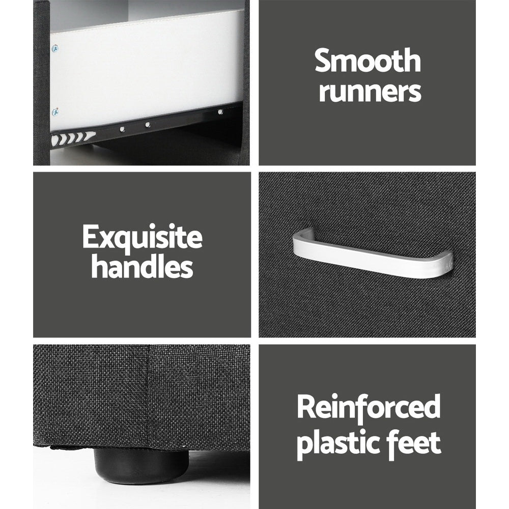 Bedside Tables Set 2pc | 2 Drawers | Fabric | CADEN | Charcoal