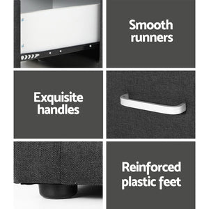 Bedside Tables Set 2pc | 2 Drawers | Fabric | CADEN | Charcoal