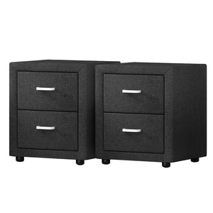 Bedside Tables Set 2pc | 2 Drawers | Fabric | CADEN | Charcoal
