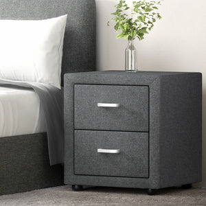 Bedside Tables Set 2pc | 2 Drawers | Fabric | CADEN | Grey