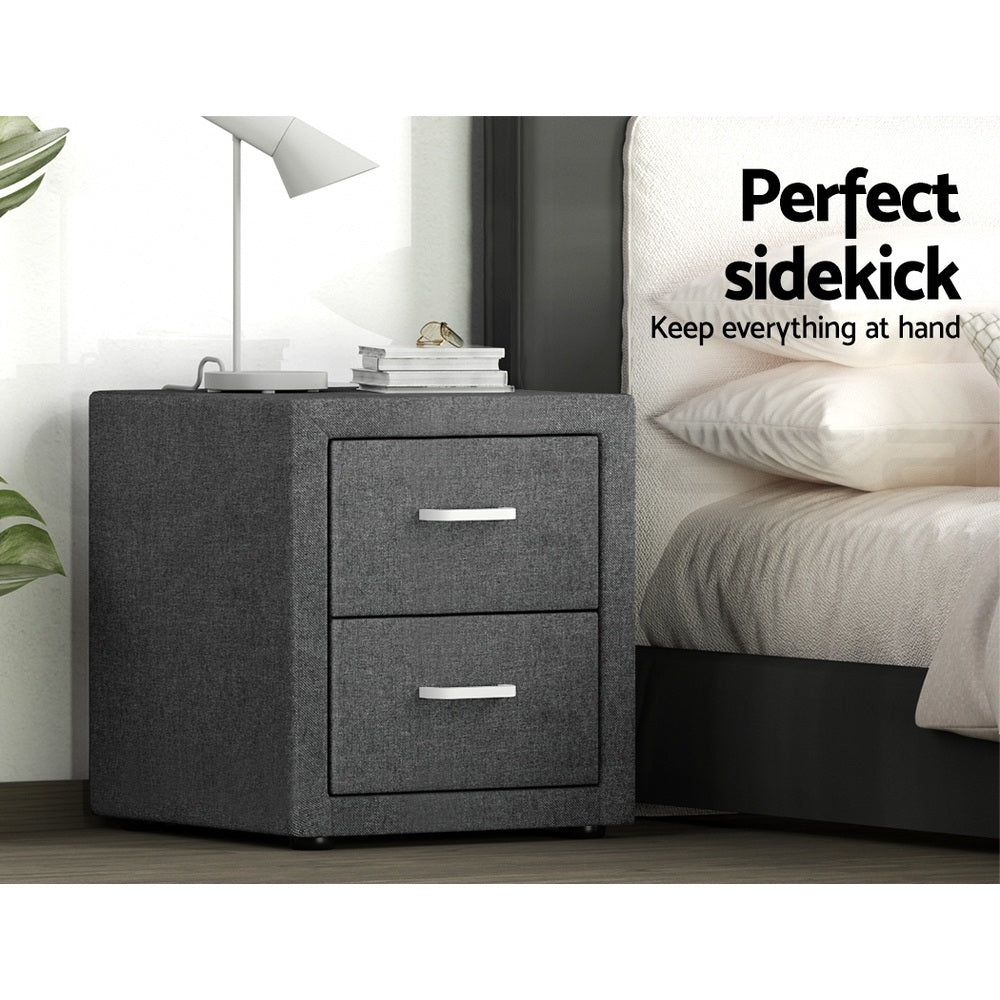 Bedside Tables Set 2pc | 2 Drawers | Fabric | CADEN | Grey