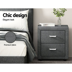 Bedside Tables Set 2pc | 2 Drawers | Fabric | CADEN | Grey