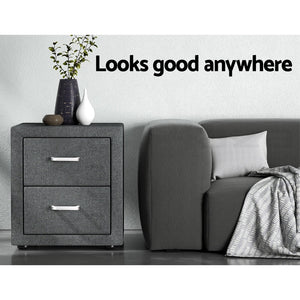 Bedside Tables Set 2pc | 2 Drawers | Fabric | CADEN | Grey