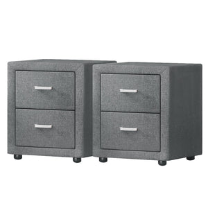 Bedside Tables Set 2pc | 2 Drawers | Fabric | CADEN | Grey