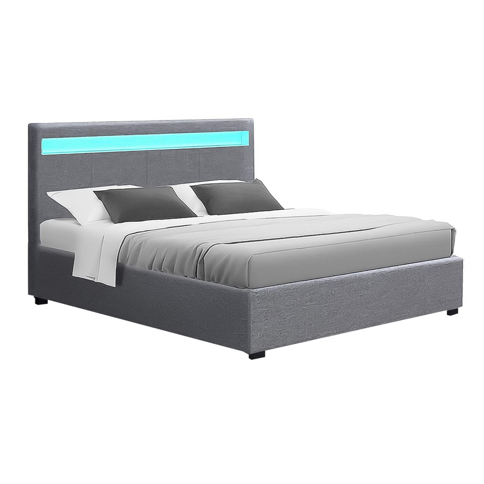 Bed Frame | Double Size | LED Gas Lift | Grey | COLE