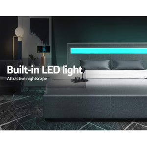 Bed Frame | Double Size | LED Gas Lift | Grey | COLE