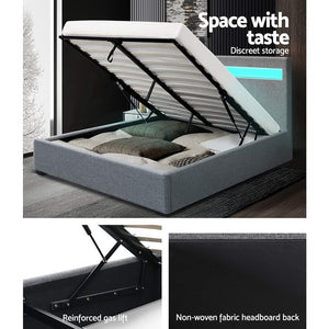 Bed Frame | Double Size | LED Gas Lift | Grey | COLE