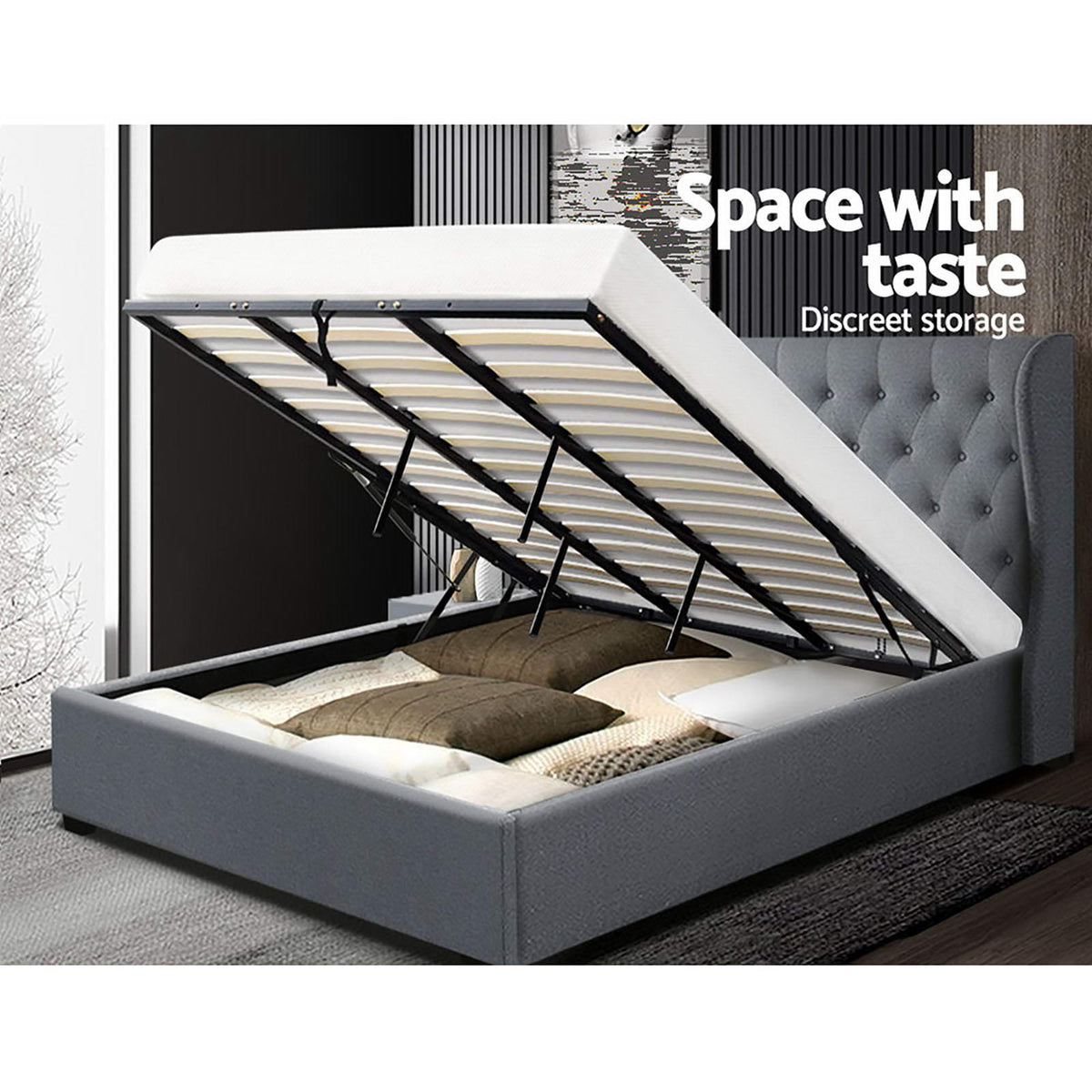 Bed Frame | King Size | Gas Lift | Grey | ISSA